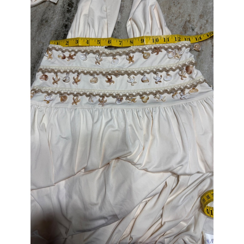 Vintage Maxi Dress Womens S Shell Embellished Halter Plunging Cream Mermaidcore - Picture 4 of 7
